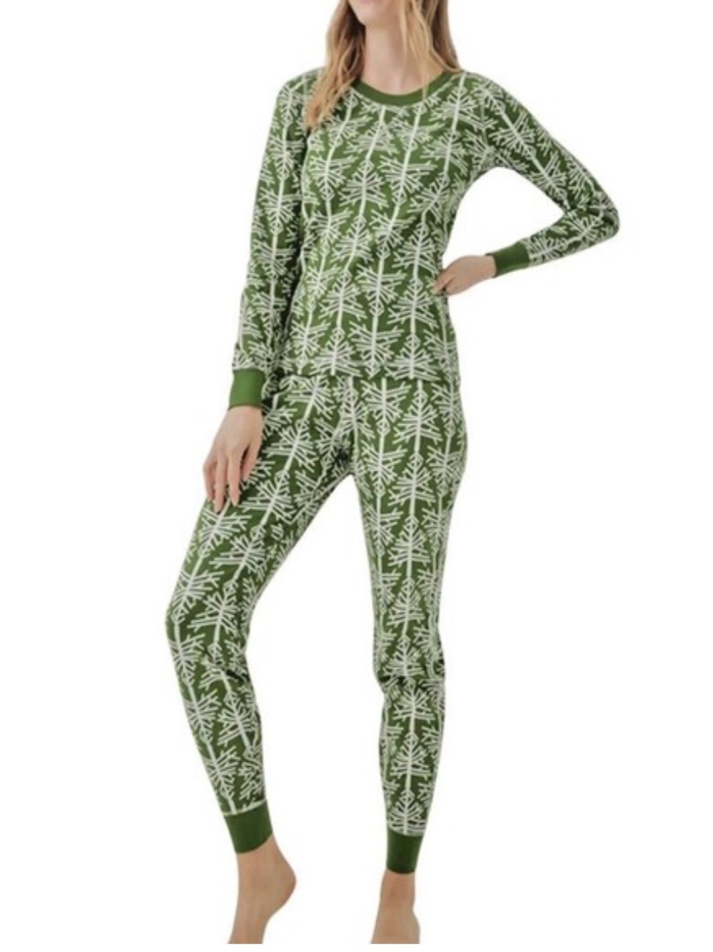 Pact Organic Cotton Birch Tree Pajama Set Green Medium